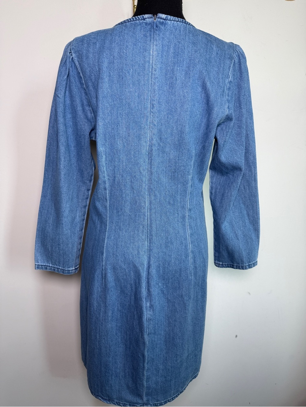 tgla Chambray Denim Shift Mini Dress Long Sleeve 90s Sz L - Picture 3 of 6